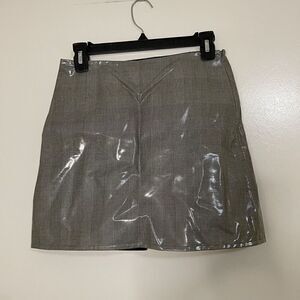 NWOT HELMUT LANG GRAY PLAID PATENT MINI SKIRT SIZE US 2